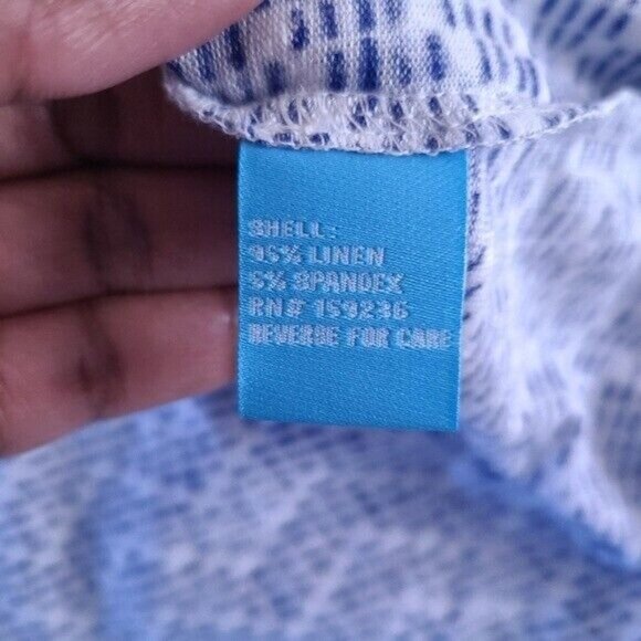 J. McLaughlin Brynn Linen Blue Printed Button Up Shirt M - Picture 7 of 8